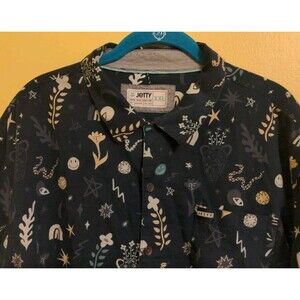 Jetty Shirt Men's XXL Draw Your Own Line Blue Button Pocket All Over Print Nice